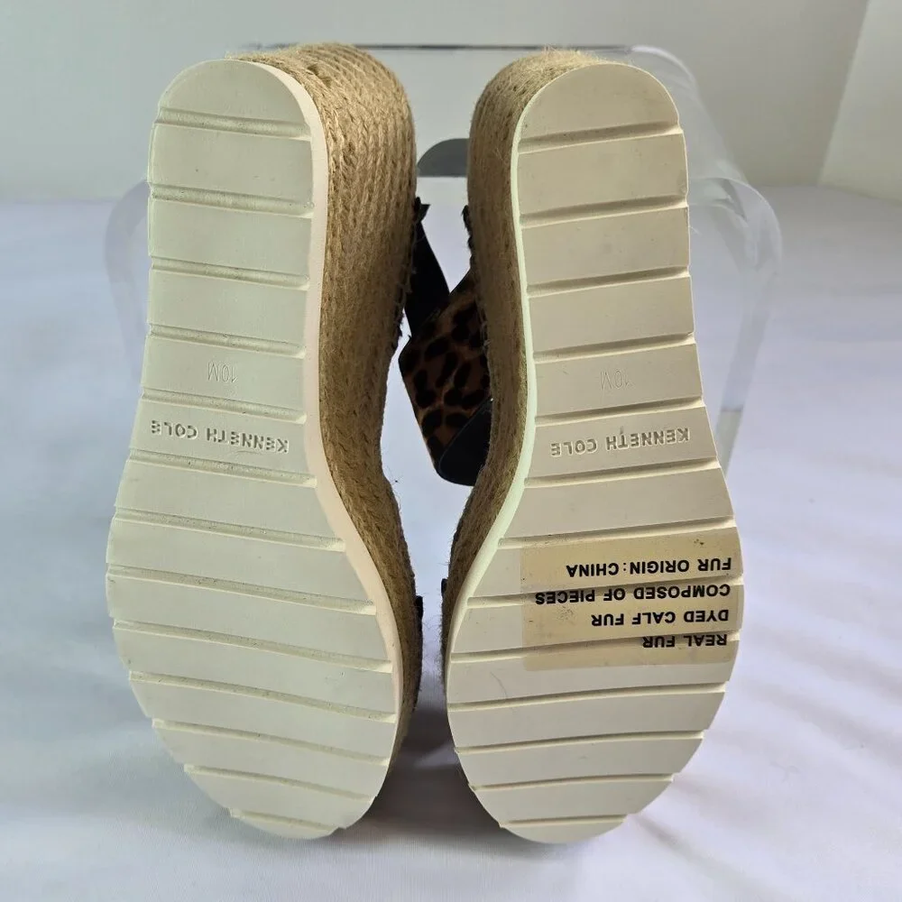 KENNETH COLE Women Espadrille - Open Toe Platform Wedge Sandals Sz 10 Zebra